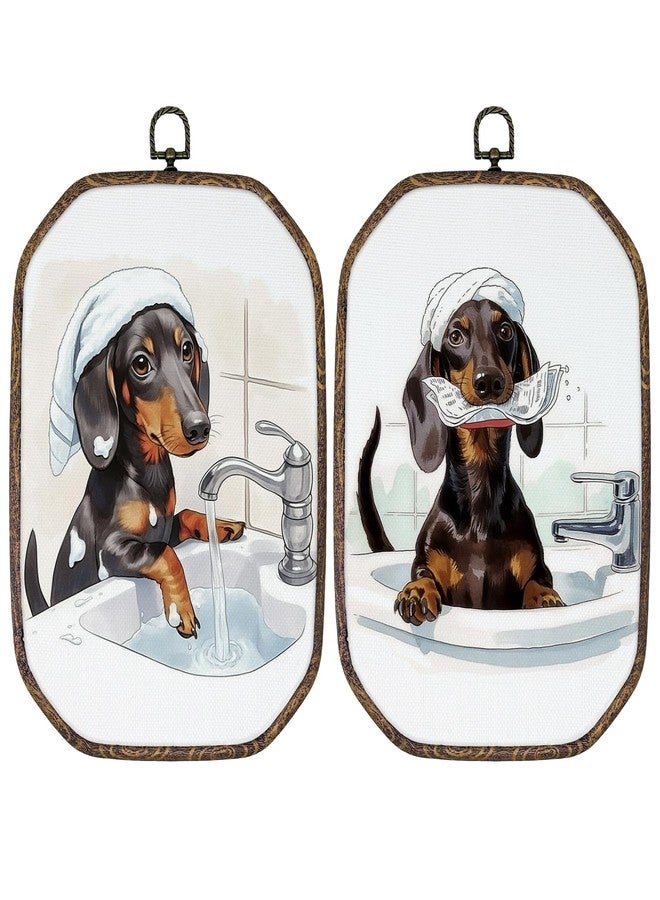 AEHIE Funny Dachshund Dog Bathroom Octagon Wall Art Decor, Weiner Dog Bathroom Canvas Hanging Decor, Doxie Dachshund Gifts Decorations for Washroom Restroom Toilet, 10.2x7 Inches Set of 2,Sculptures - Image 1